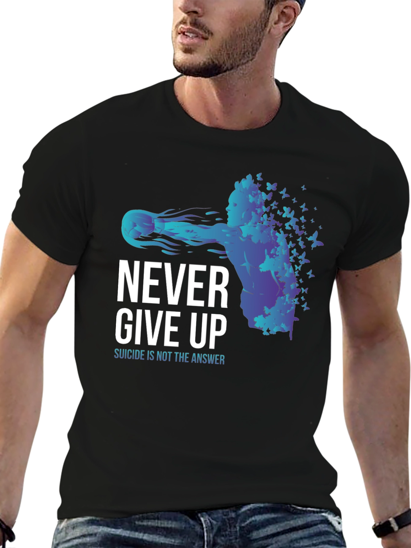 Never Give Up Butterfly Graphic T-Shirt
