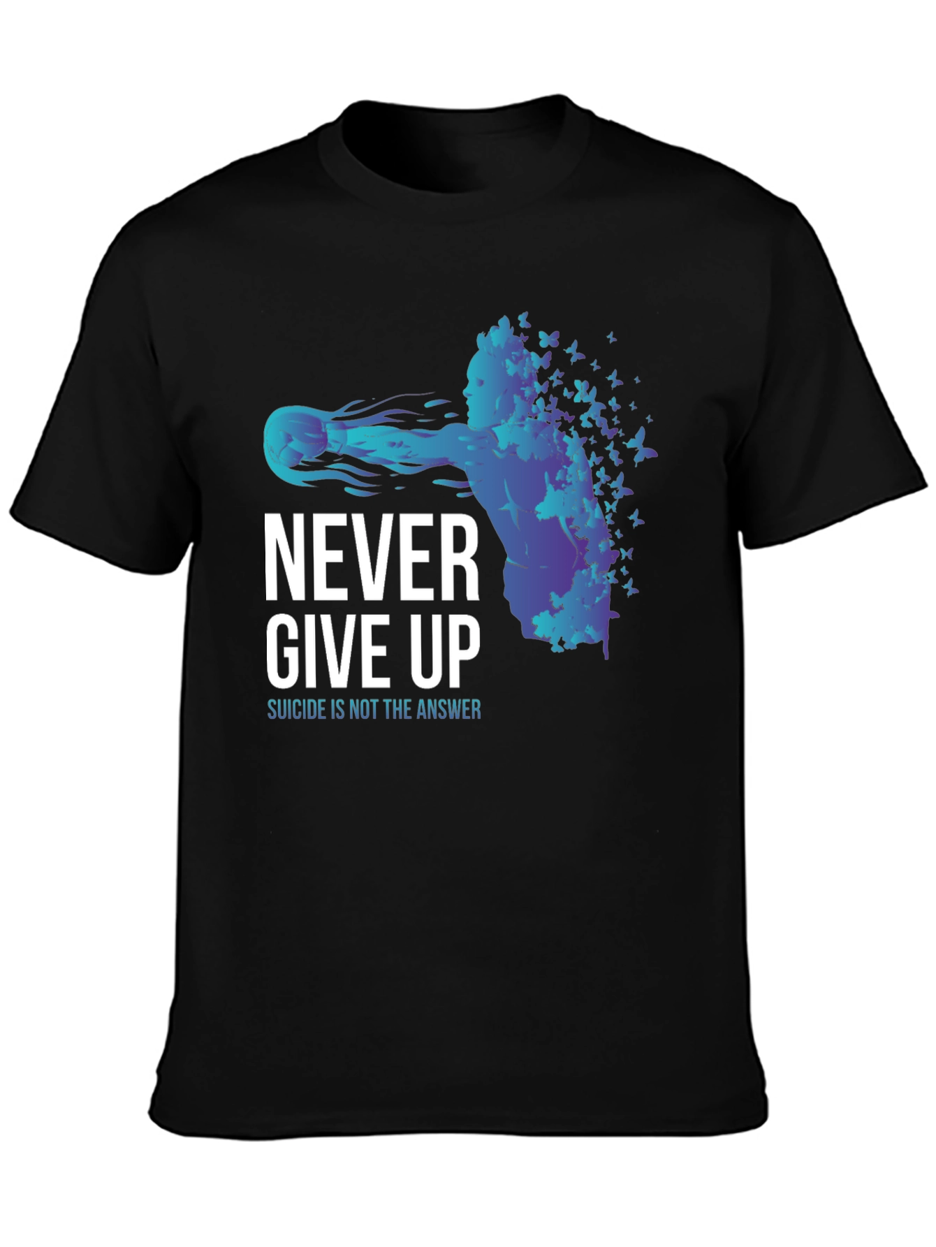 Never Give Up Butterfly Graphic T-Shirt