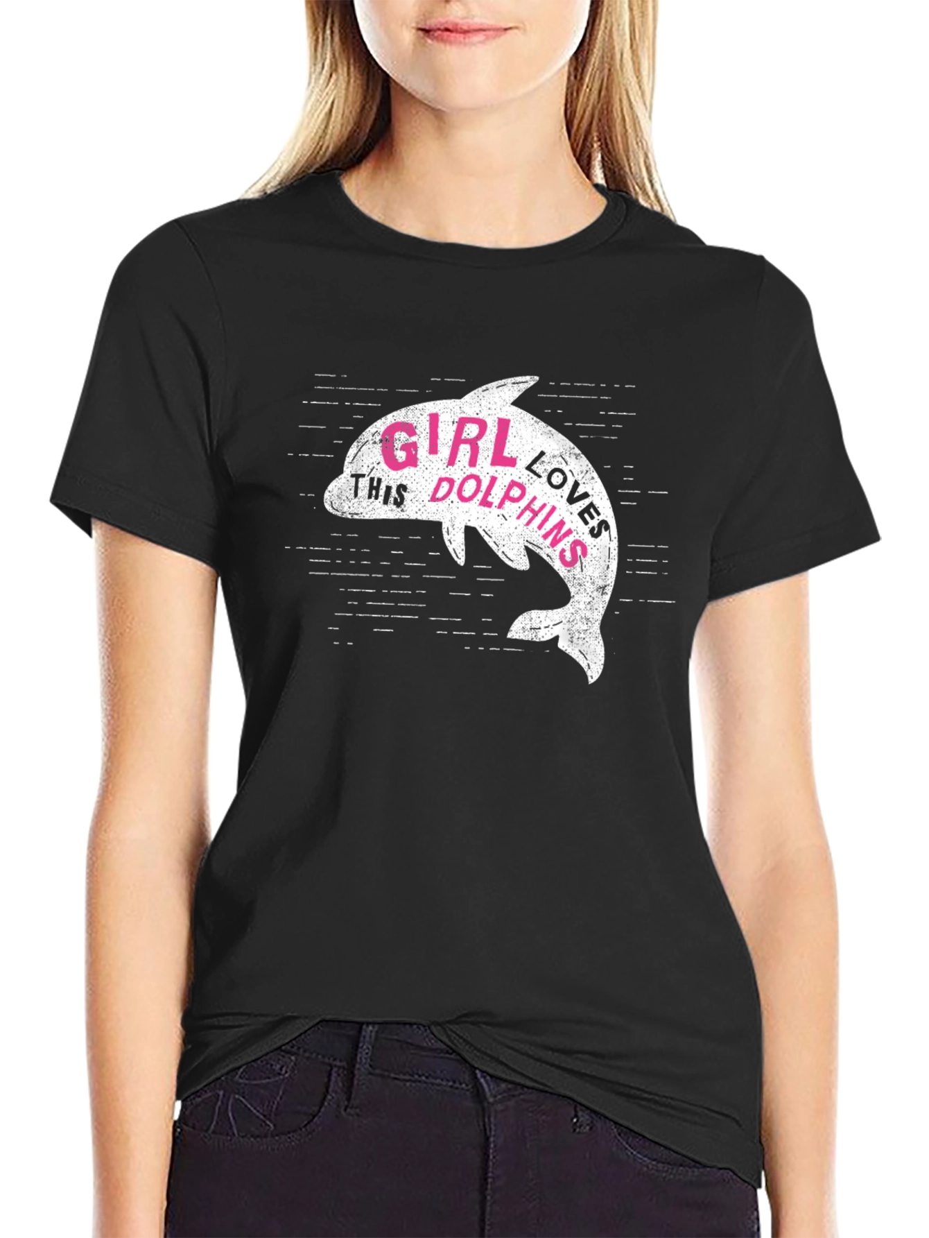 Girl Loves Dolphins T-Shirt - Black Graphic Tee