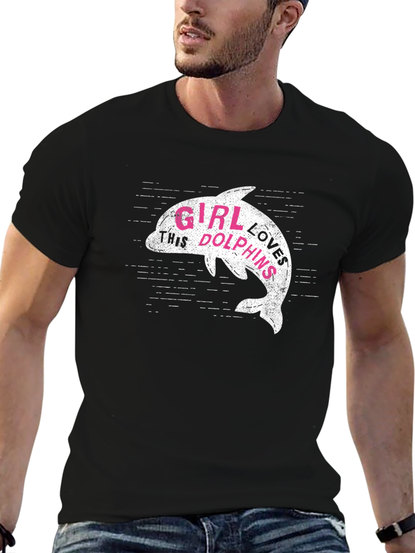 Girl Loves Dolphins T-Shirt - Black Graphic Tee