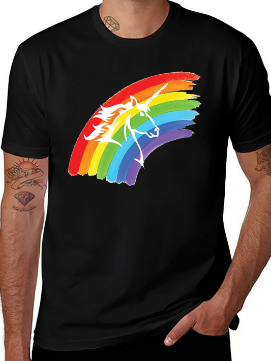 Unicorn Rainbow Graphic Tee - Black Cotton T-Shirt