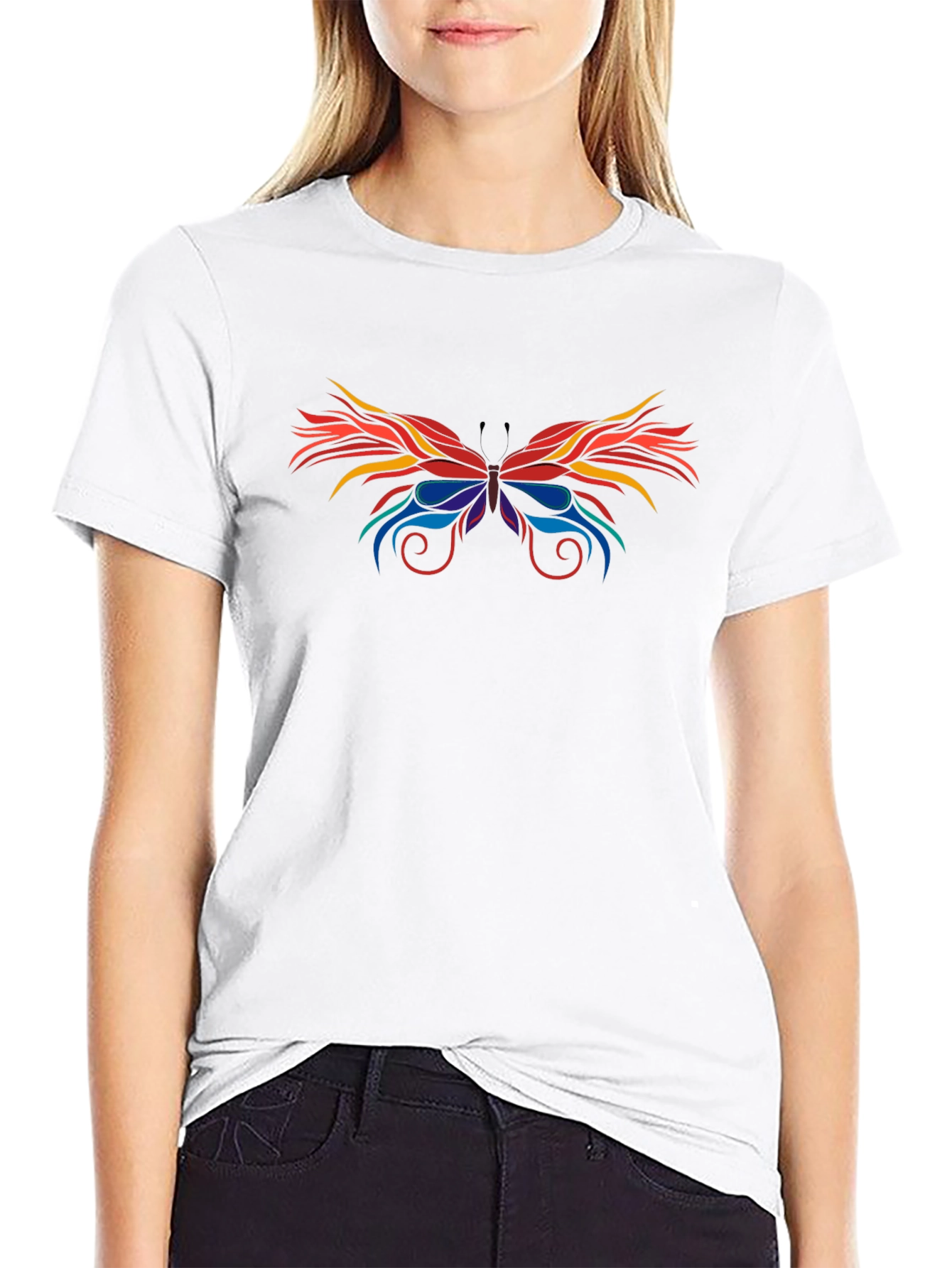 Abstract Butterfly Graphic Black T-Shirt
