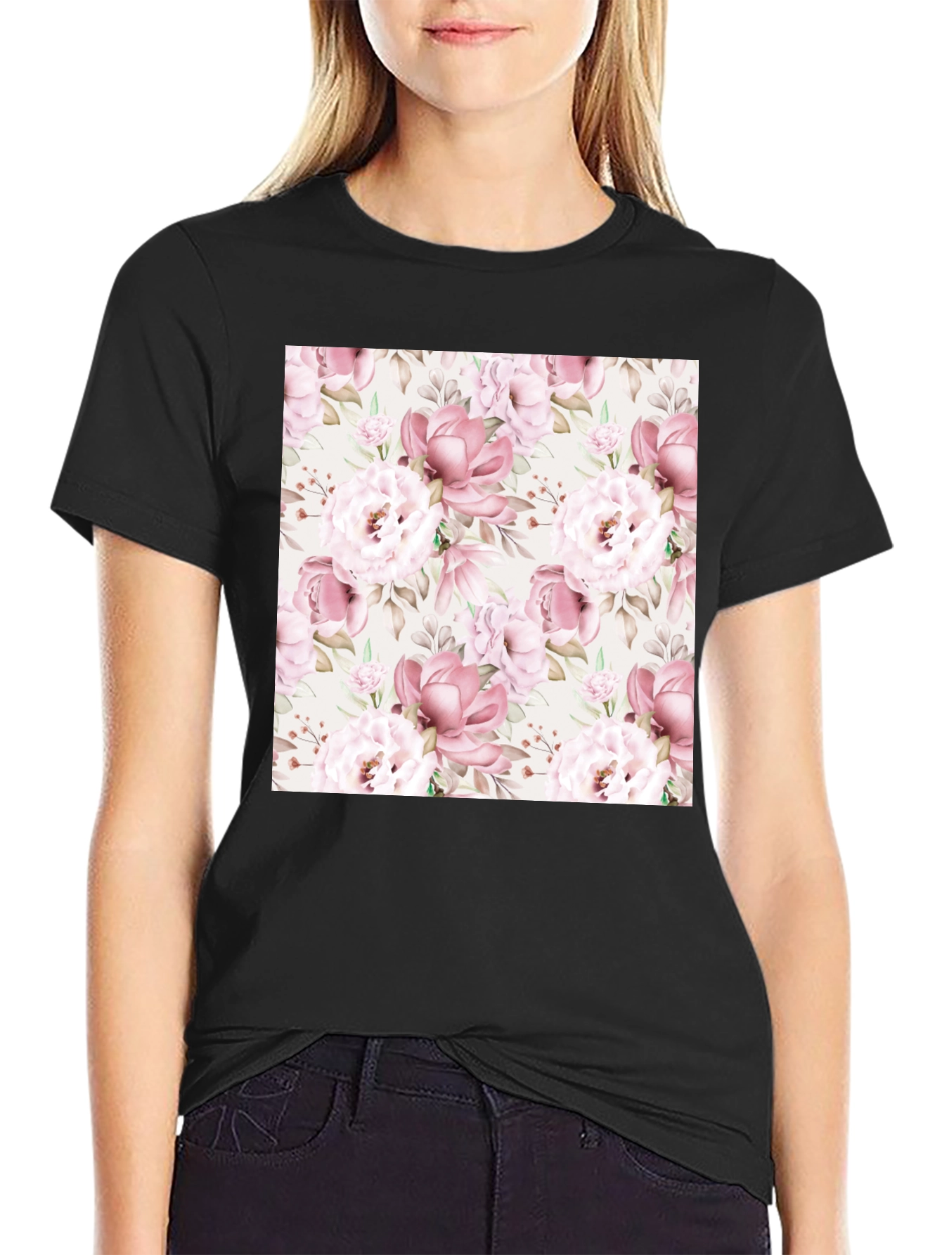 Floral Pattern Black T-Shirt for Men
