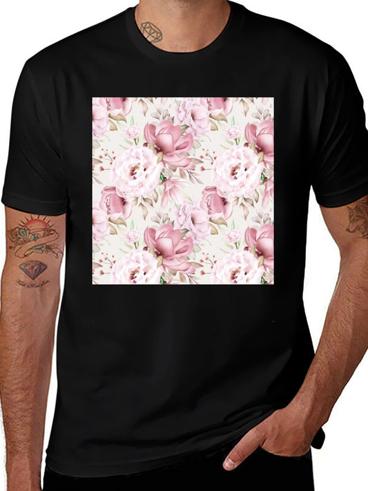 Floral Pattern Black T-Shirt for Men
