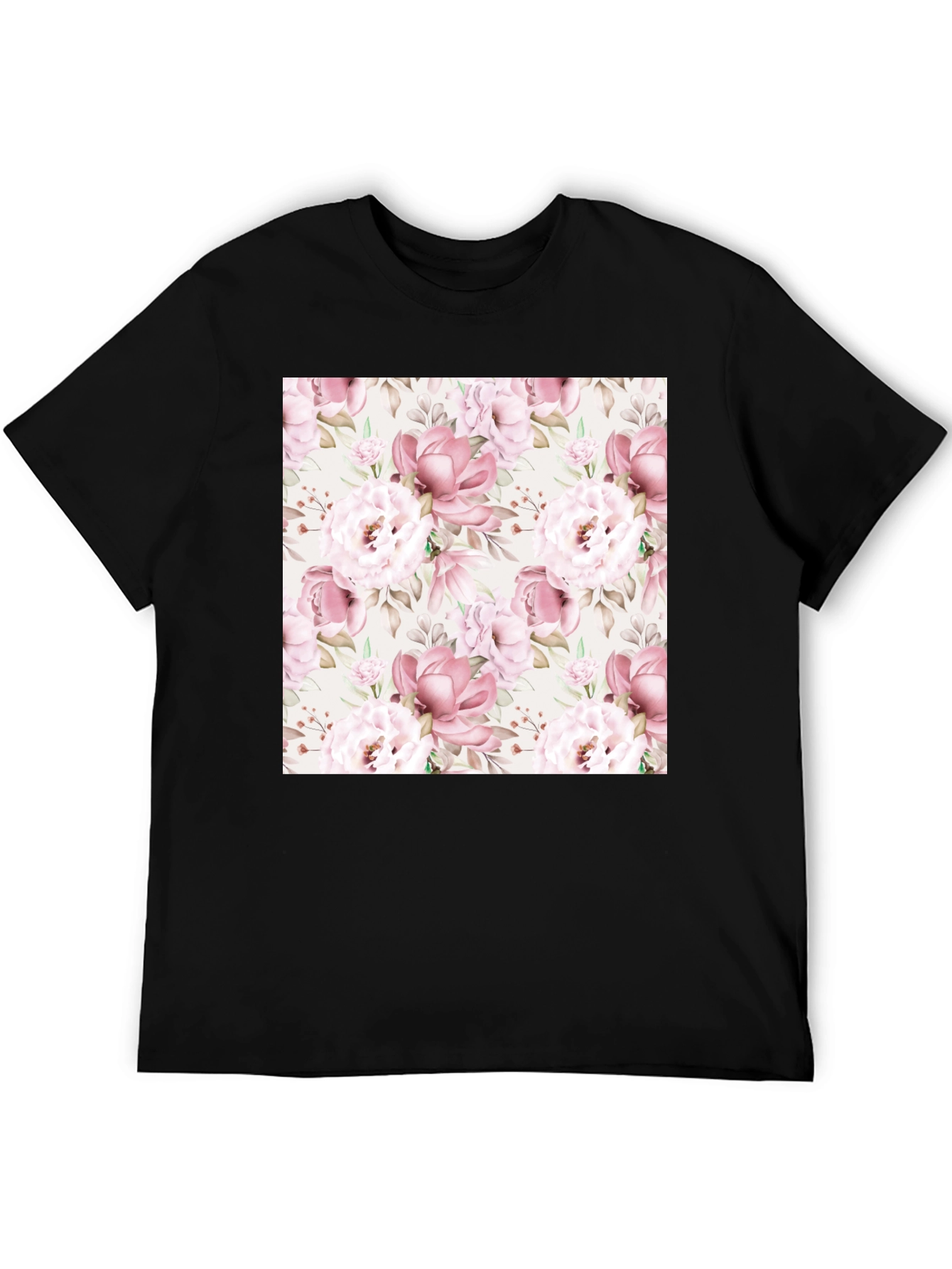 Floral Pattern Black T-Shirt for Men