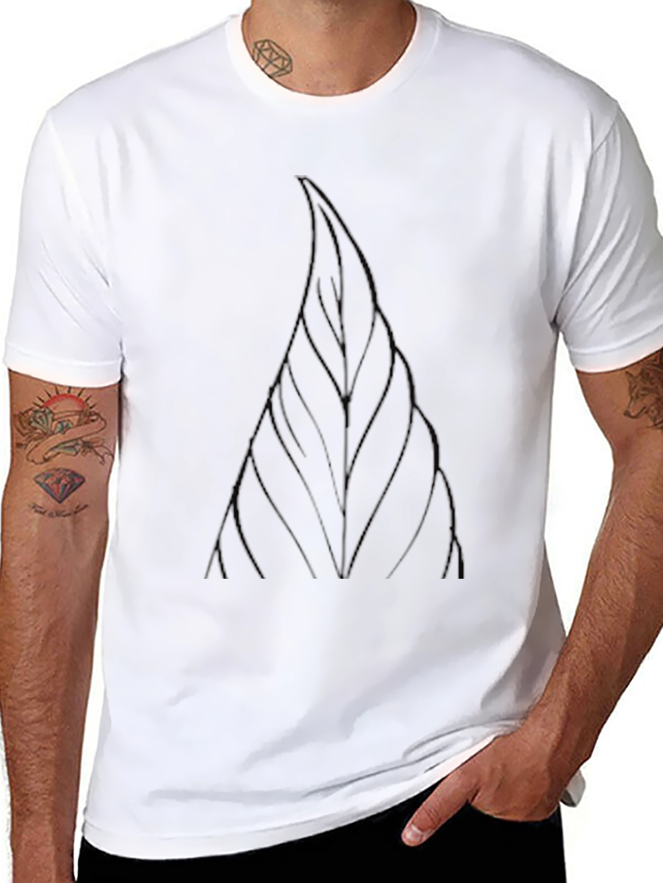 Mens Black Graphic Tee - Abstract Leaf Design