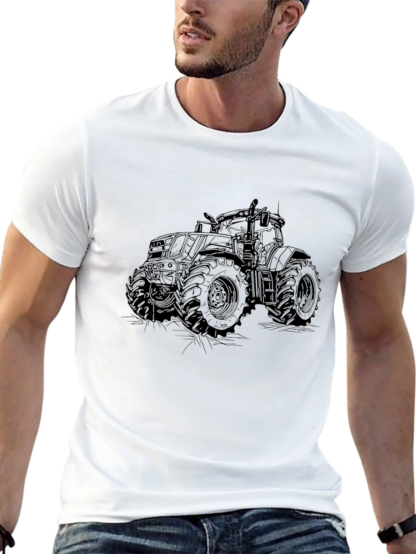 Tractor Graphic Tee - Black Cotton T-Shirt