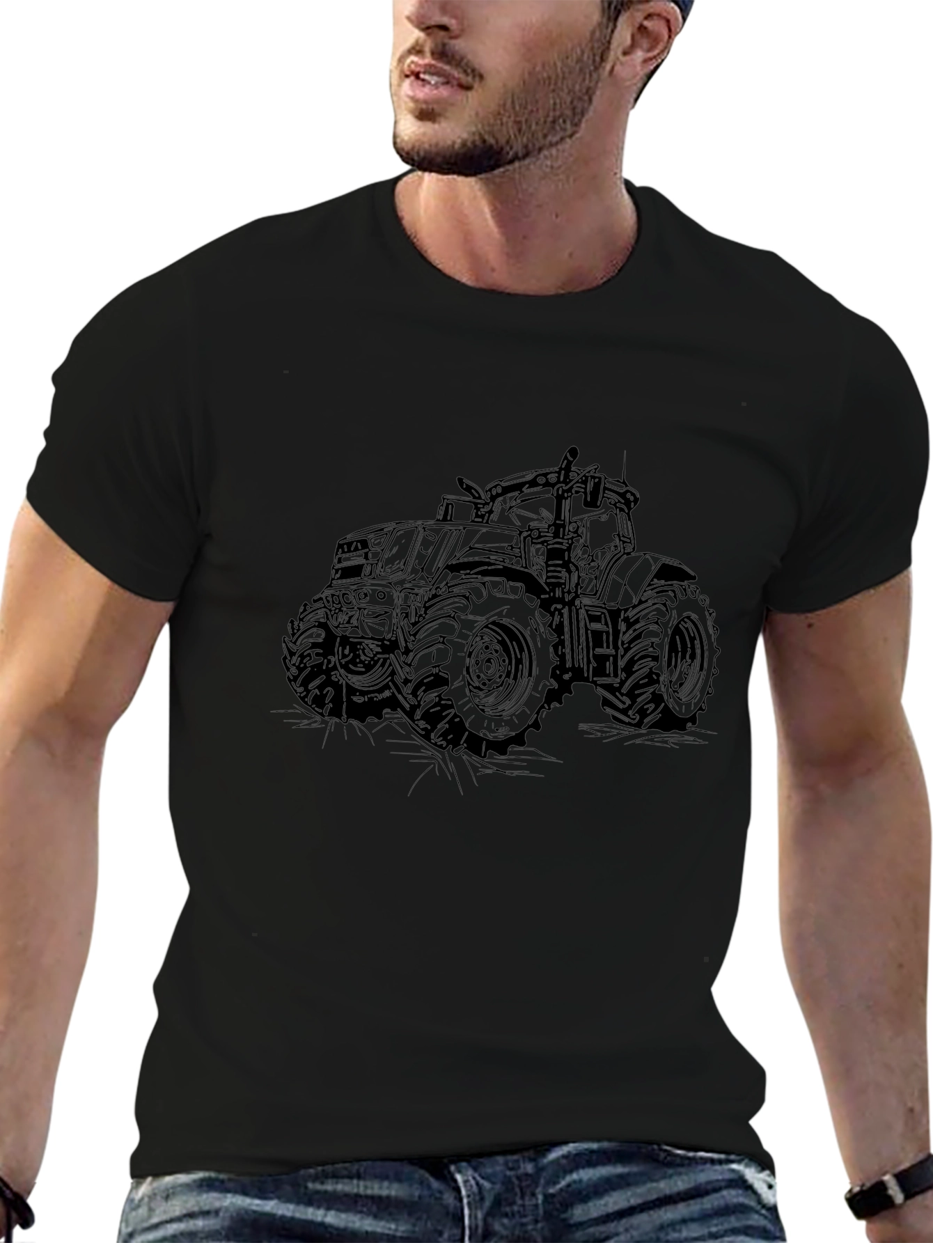 Tractor Graphic Tee - Black Cotton T-Shirt