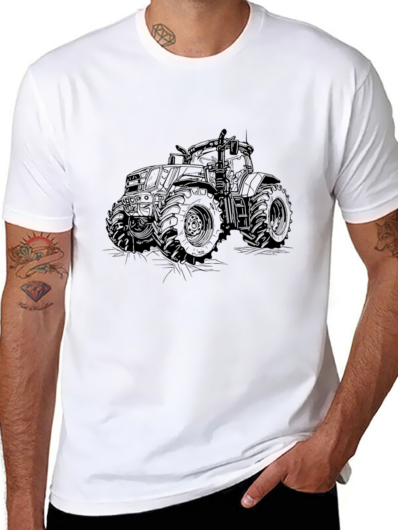 Tractor Graphic Tee - Black Cotton T-Shirt