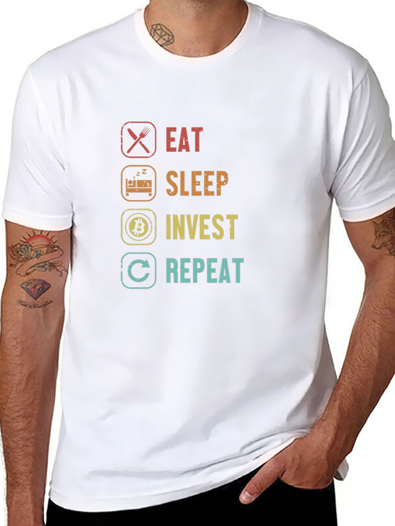 Eat Sleep Invest Repeat Graphic Tee - Black