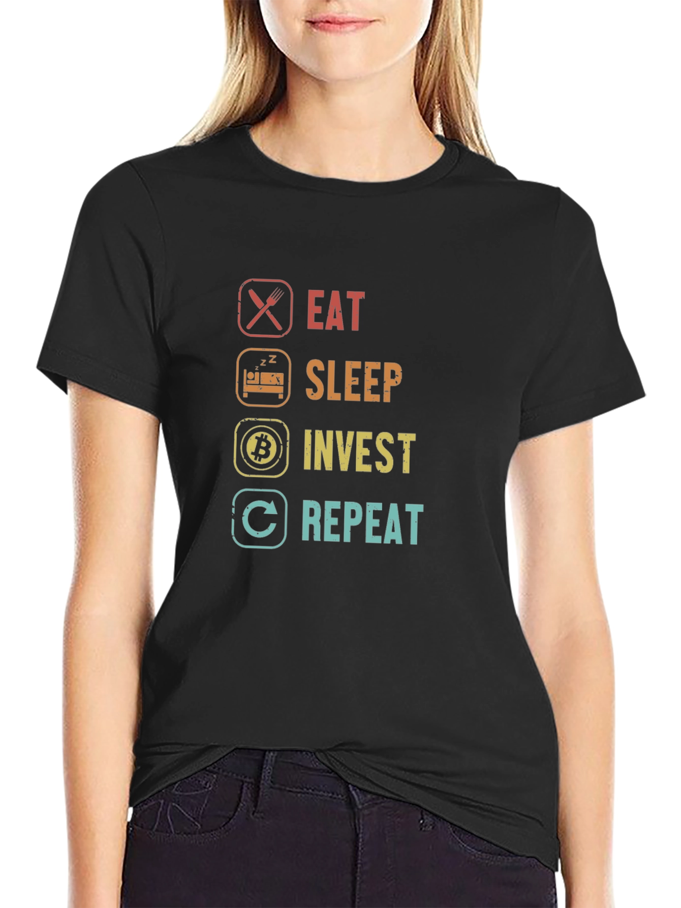 Eat Sleep Invest Repeat Graphic Tee - Black