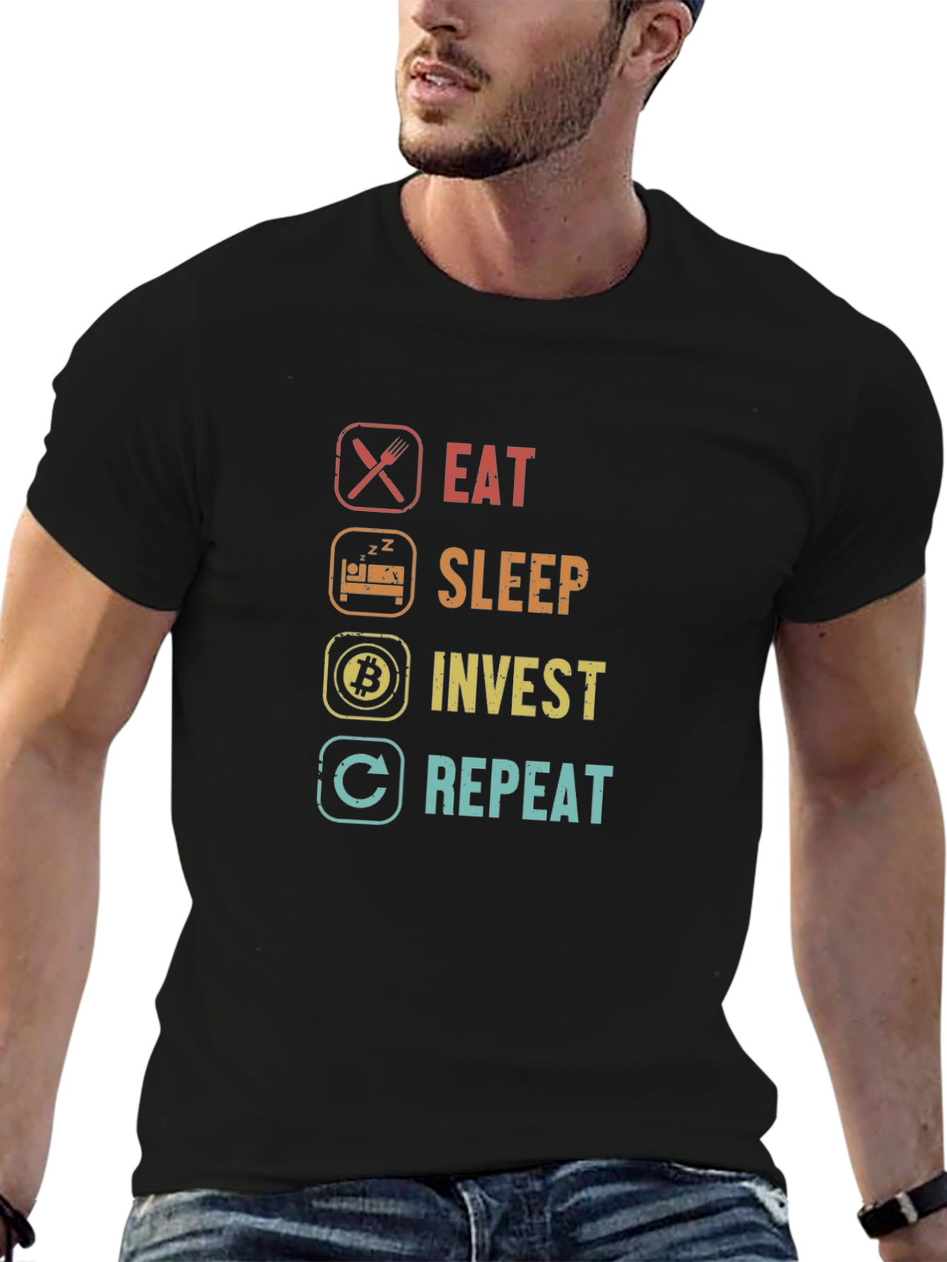 Eat Sleep Invest Repeat Graphic Tee - Black