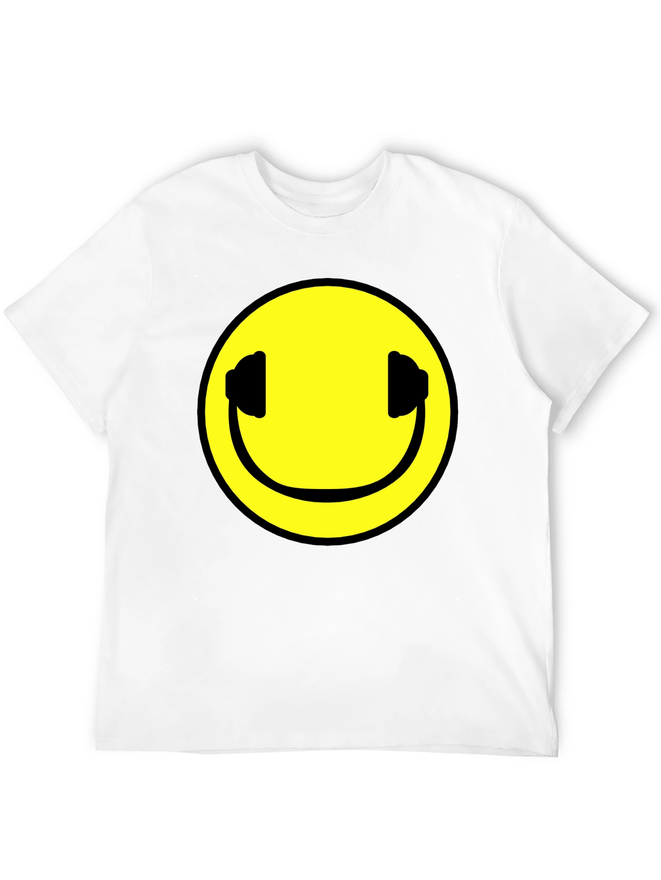 Smiley Face Headphones Black T-Shirt