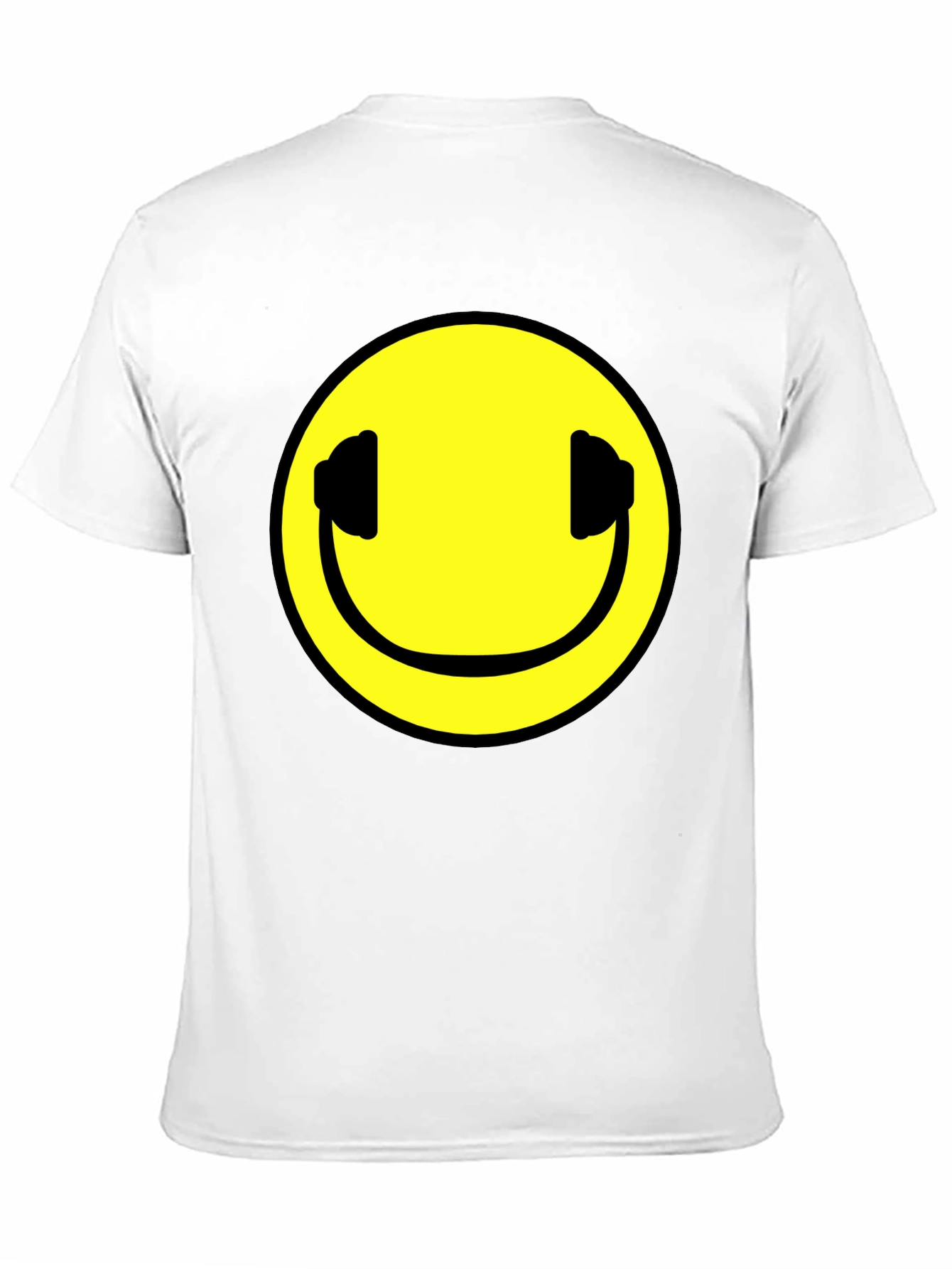Smiley Face Headphones Black T-Shirt