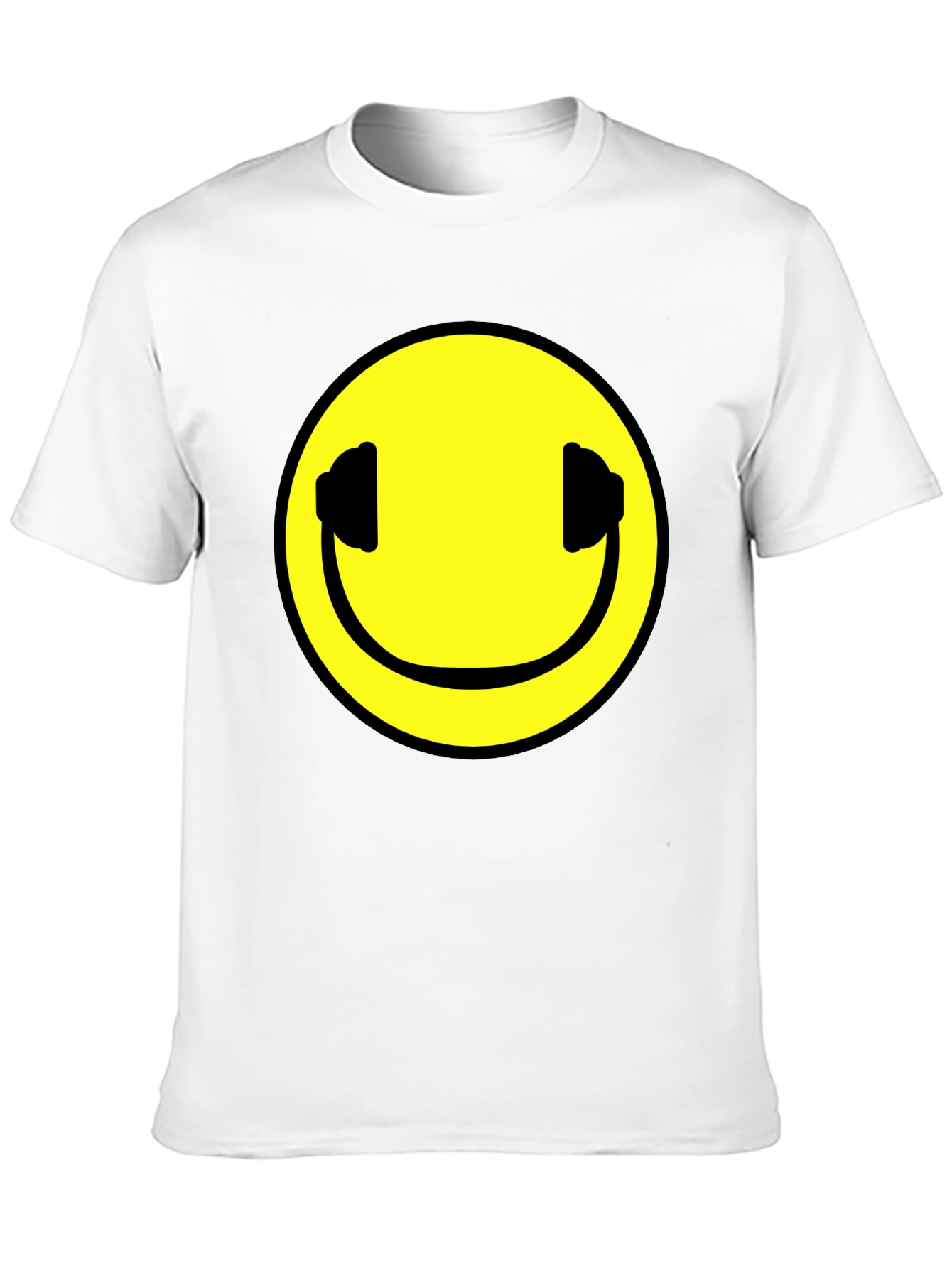 Smiley Face Headphones Black T-Shirt