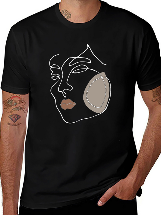 Abstract Face Line Art T-Shirt - Modern Minimalist Tee