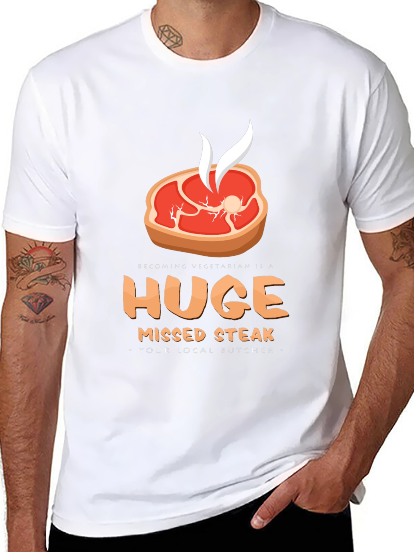 Huge Missed Steak T-Shirt - Butcher Humor