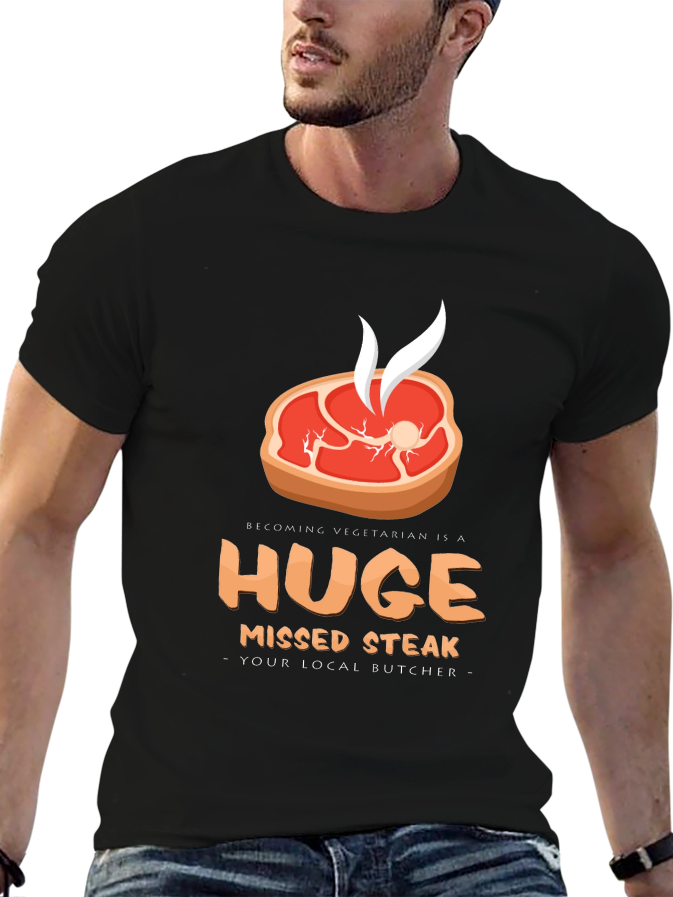 Huge Missed Steak T-Shirt - Butcher Humor