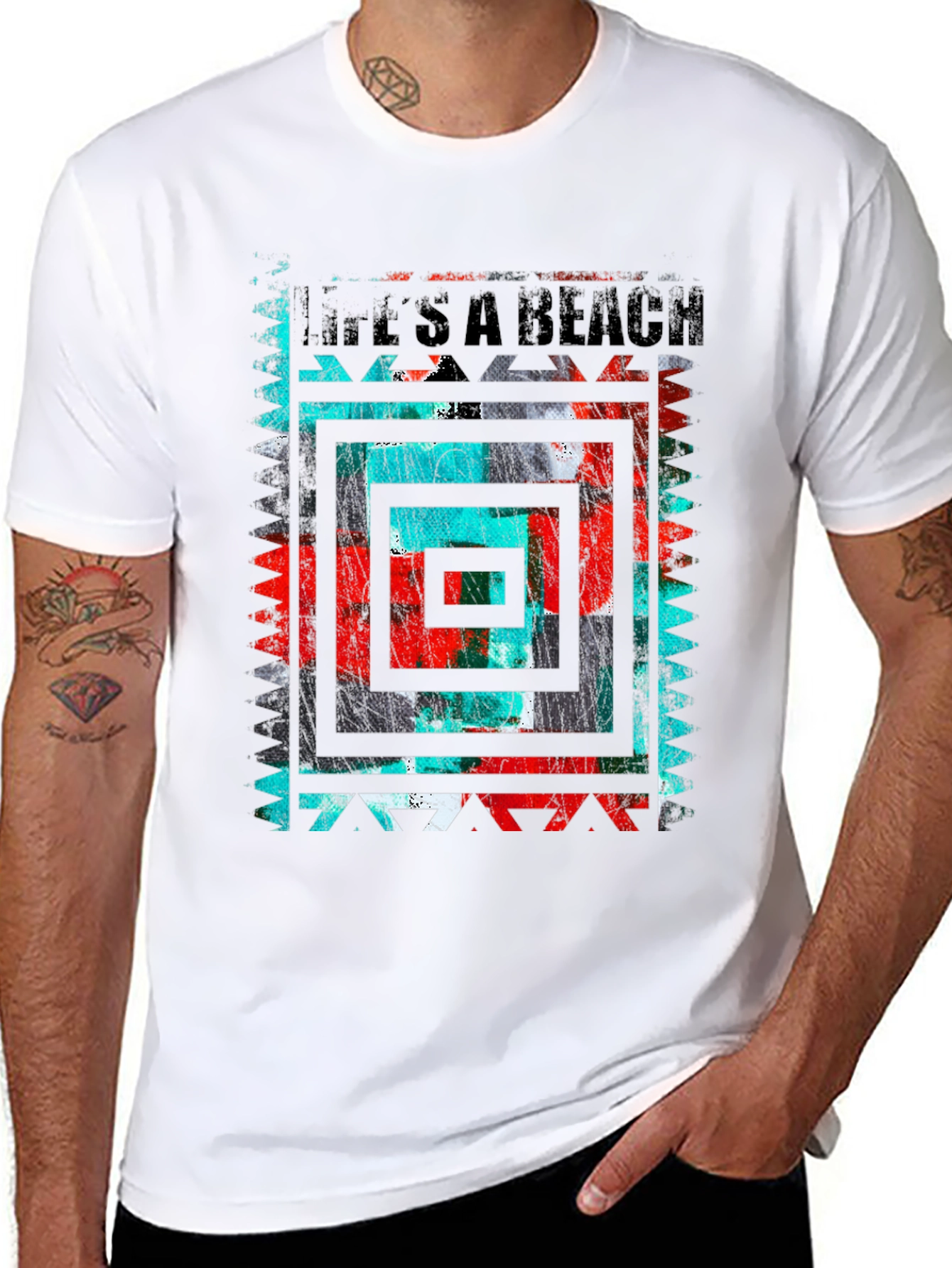 Lifes A Beach Graphic Tee - Abstract Design