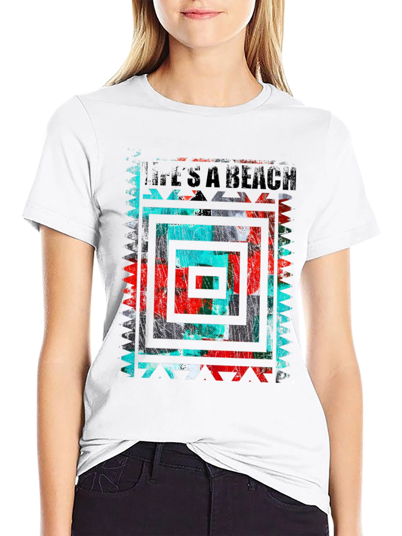 Lifes A Beach Graphic Tee - Abstract Design