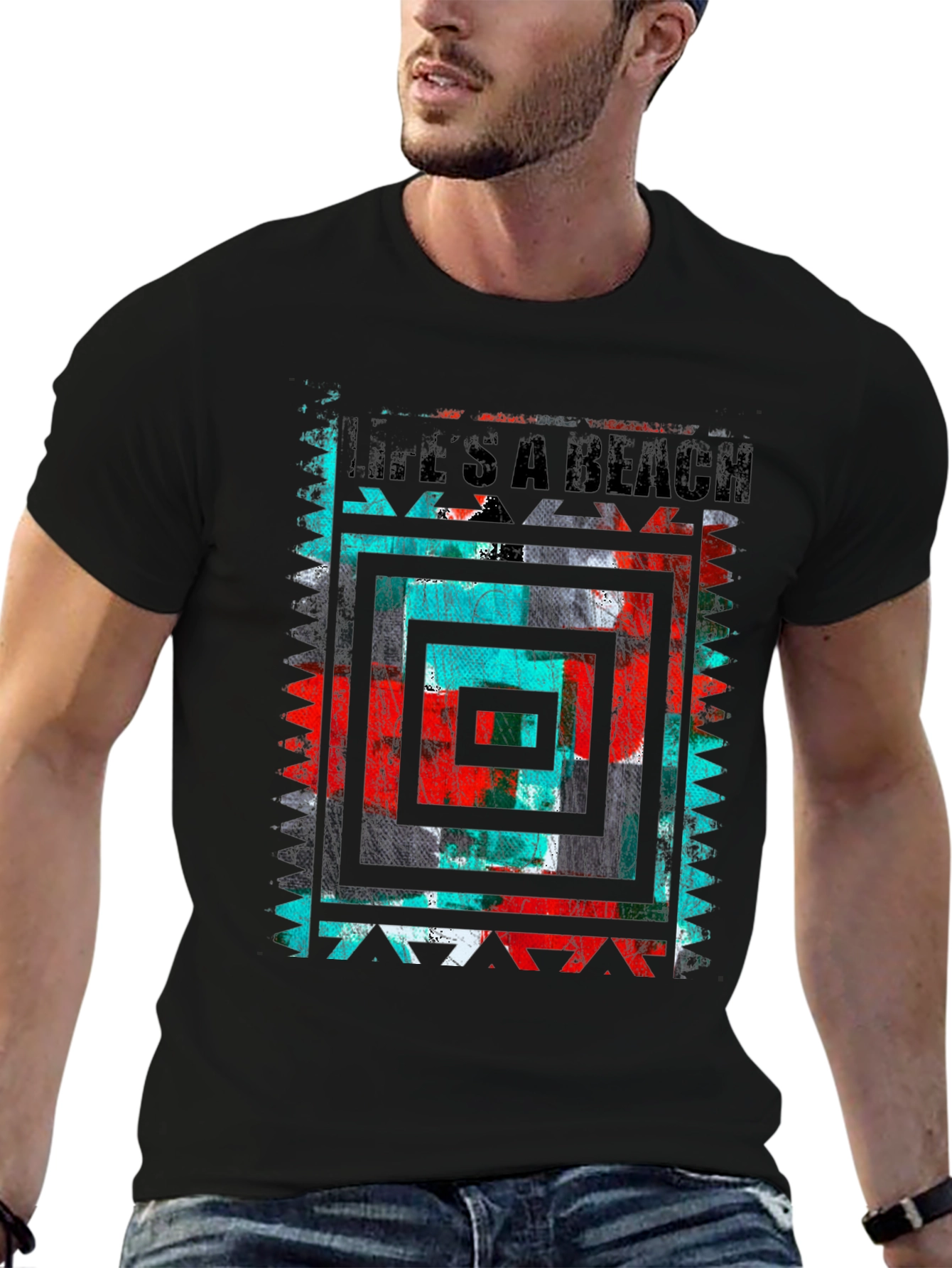 Lifes A Beach Graphic Tee - Abstract Design