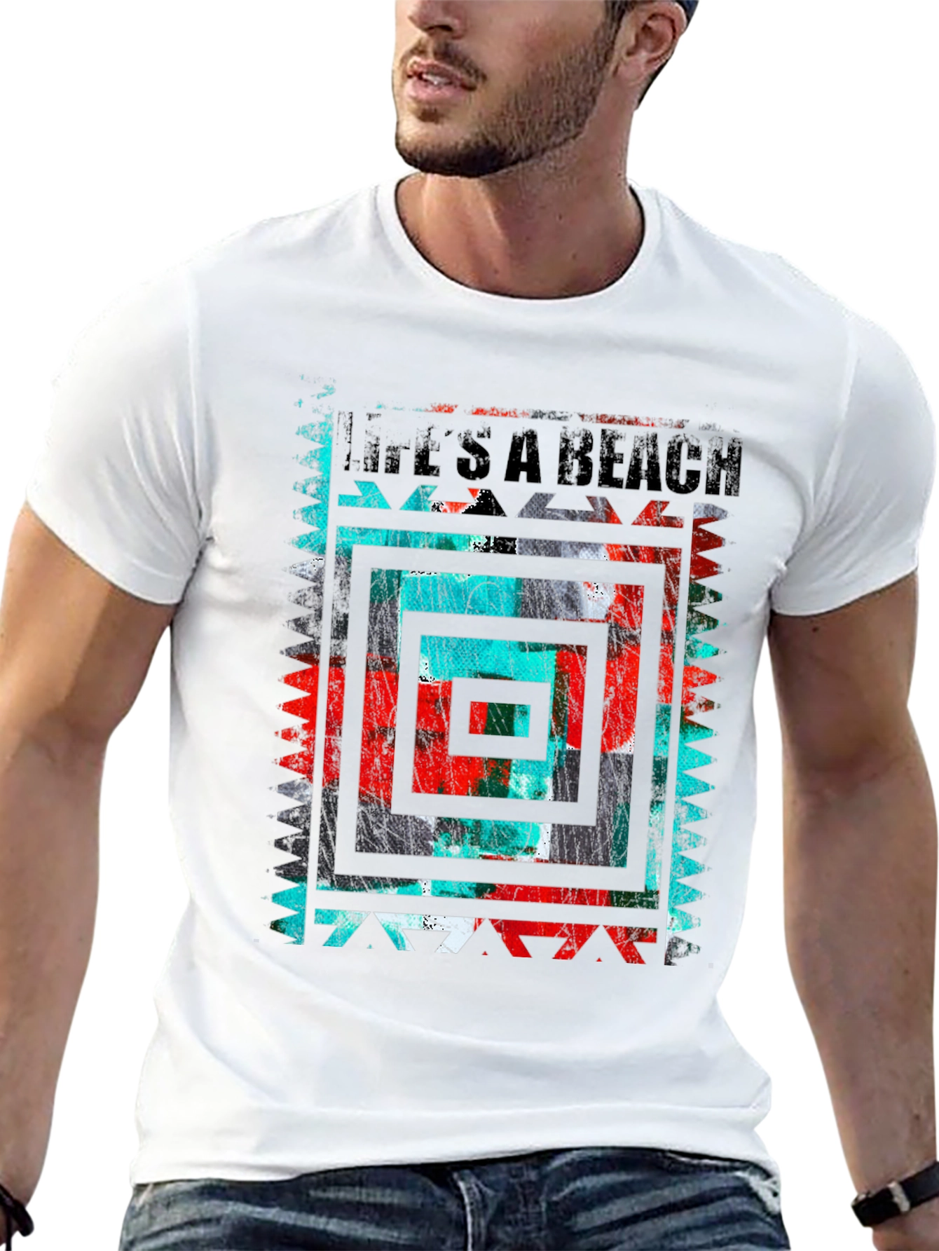 Lifes A Beach Graphic Tee - Abstract Design