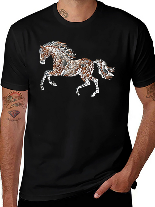 Black Tee with Artistic Pebble Horse Design