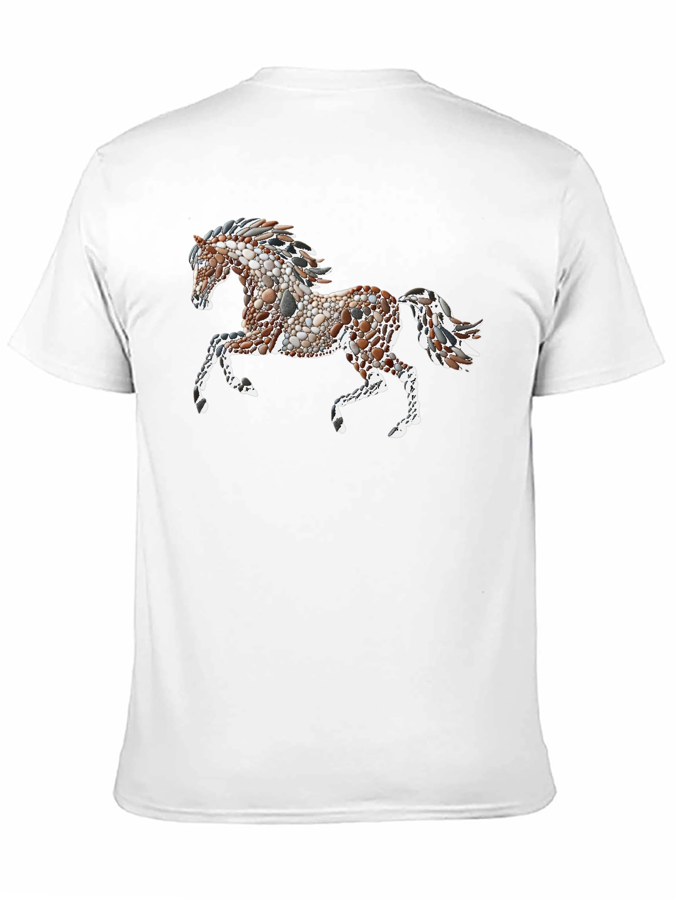 Black Tee with Artistic Pebble Horse Design