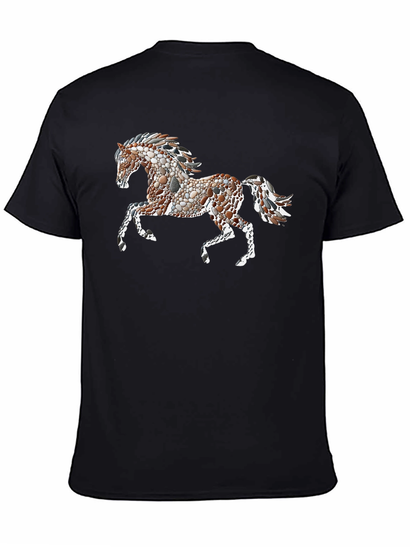Black Tee with Artistic Pebble Horse Design