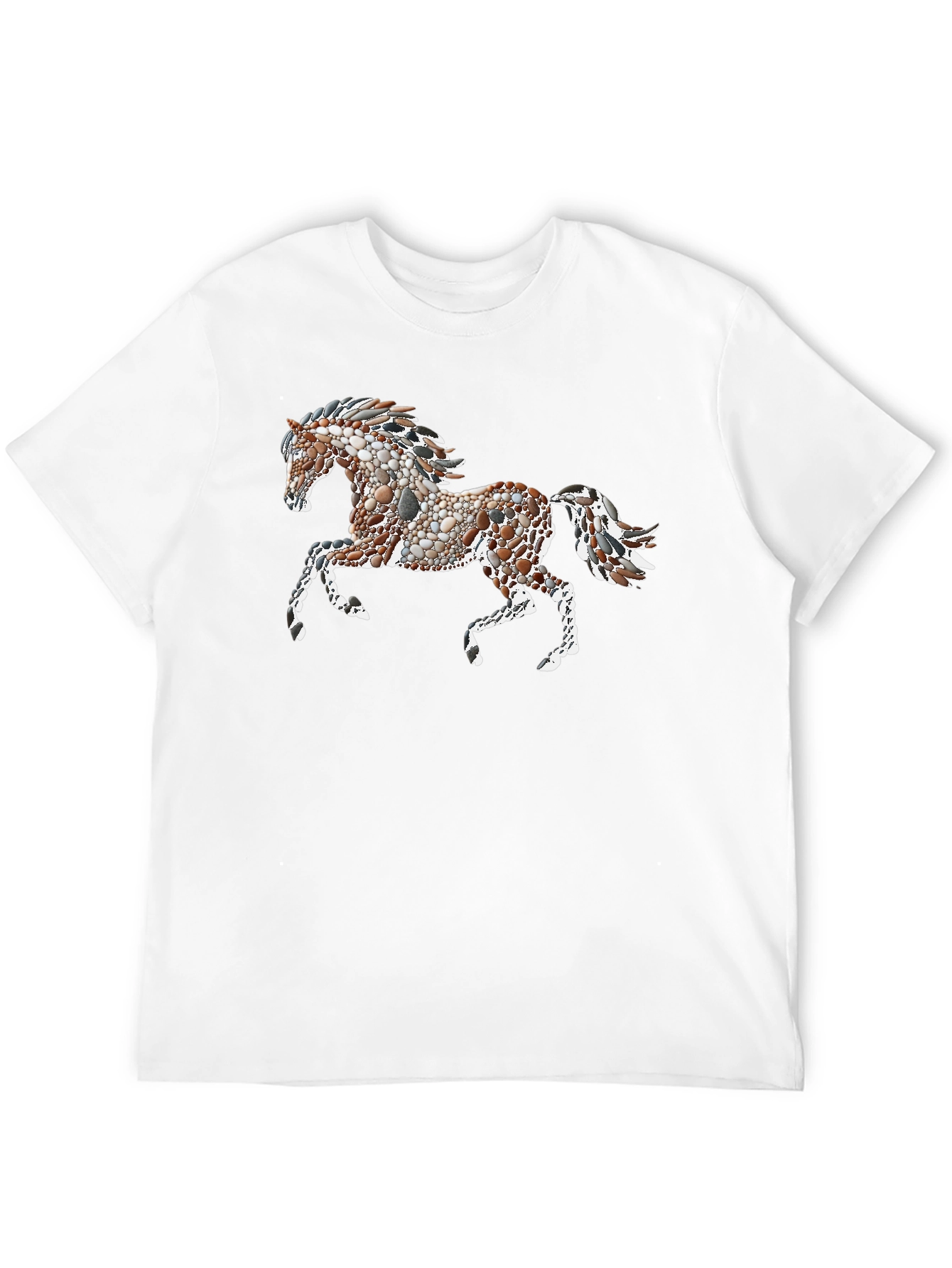 Black Tee with Artistic Pebble Horse Design
