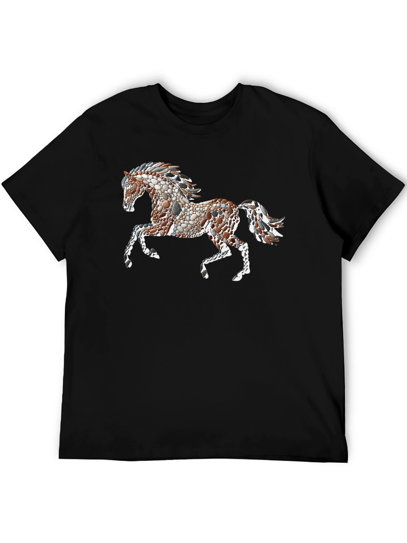 Black Tee with Artistic Pebble Horse Design