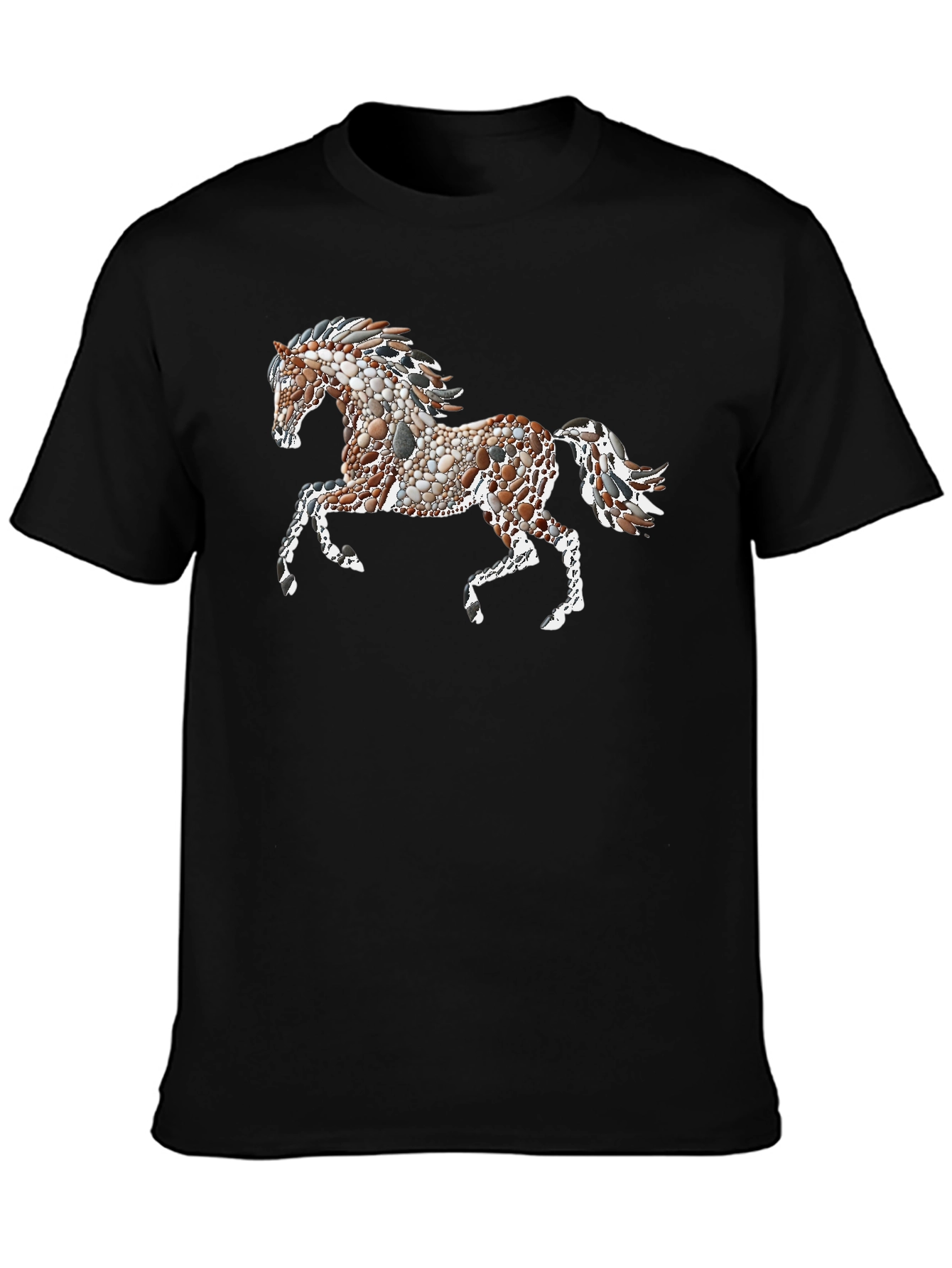 Black Tee with Artistic Pebble Horse Design