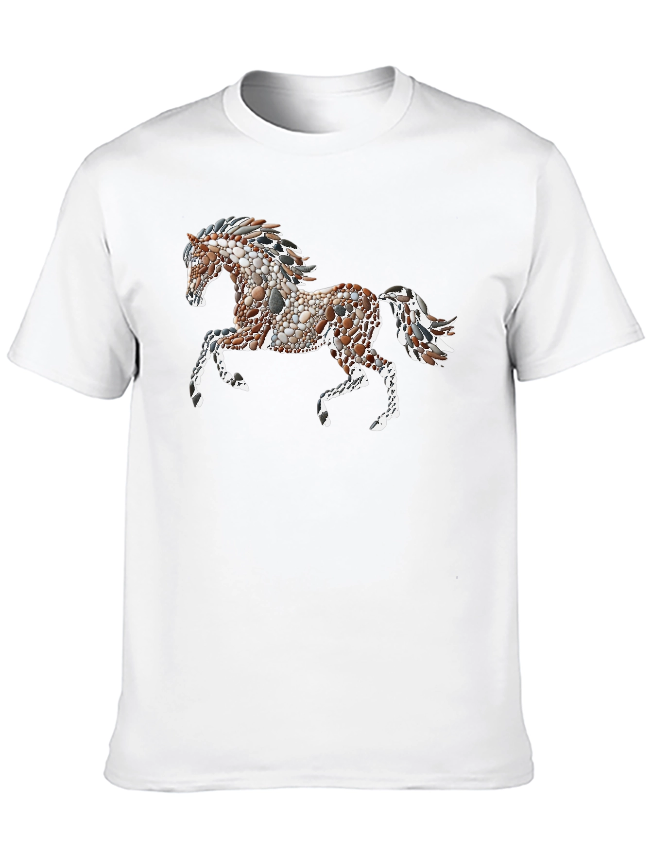 Black Tee with Artistic Pebble Horse Design