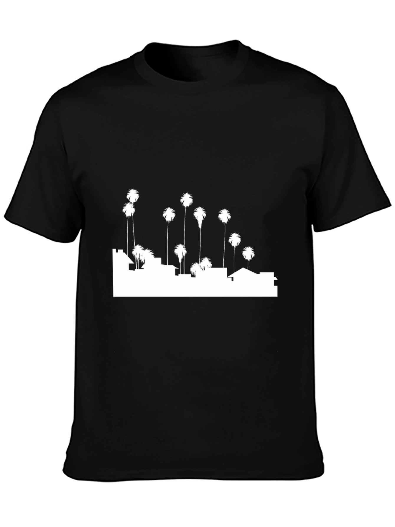 Cityscape Palm Tree Graphic Tee - Black