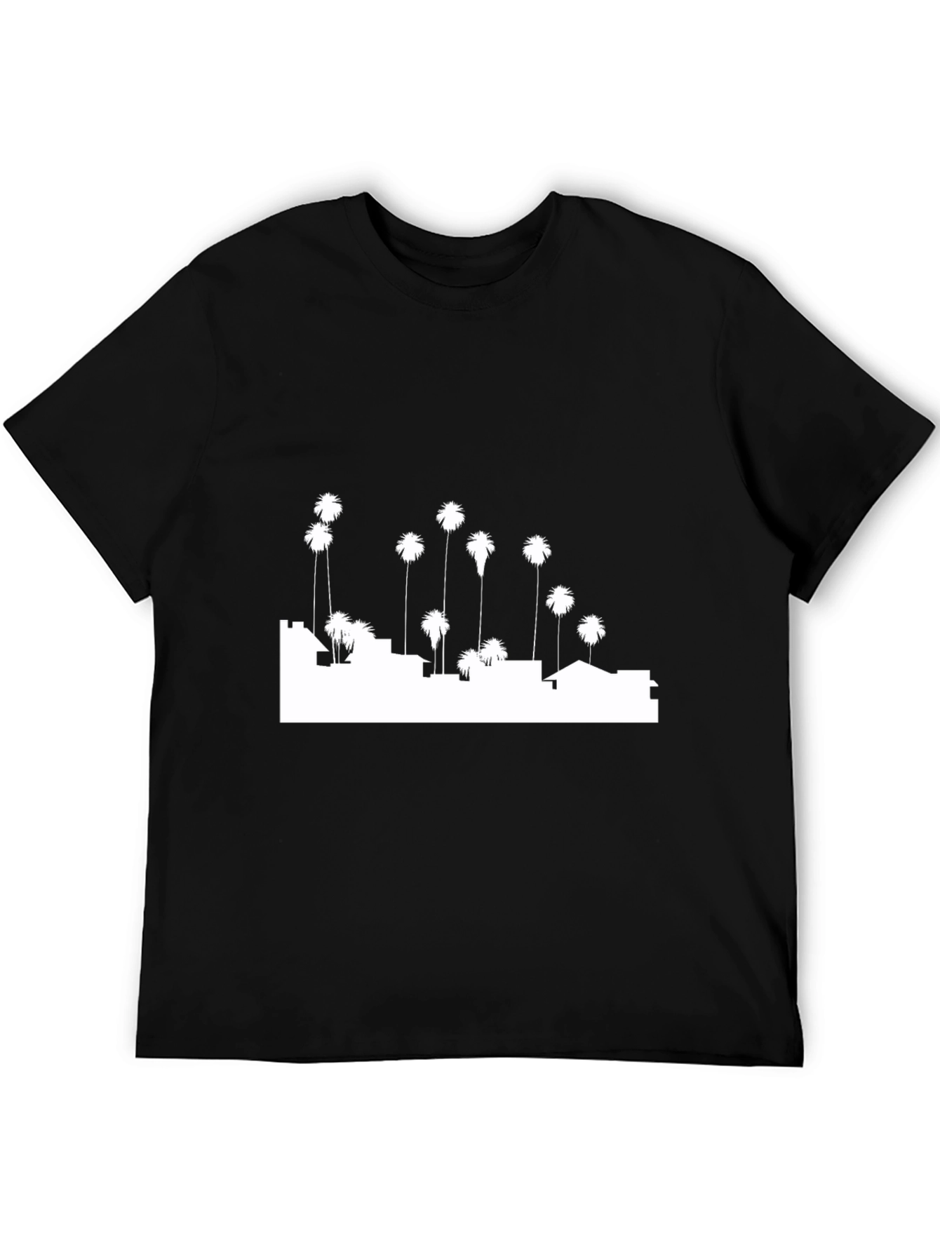 Cityscape Palm Tree Graphic Tee - Black