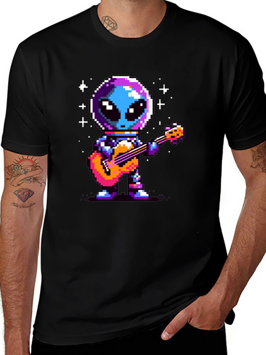Pixel Alien Guitarist Black T-Shirt