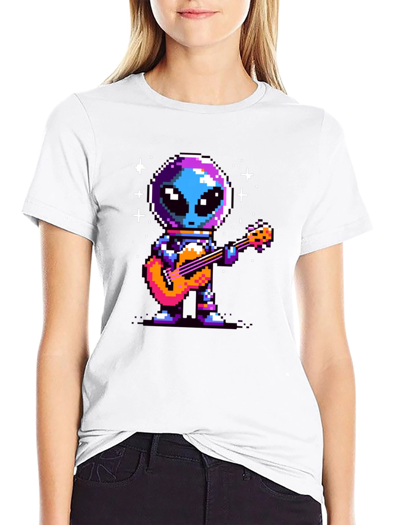 Pixel Alien Guitarist Black T-Shirt