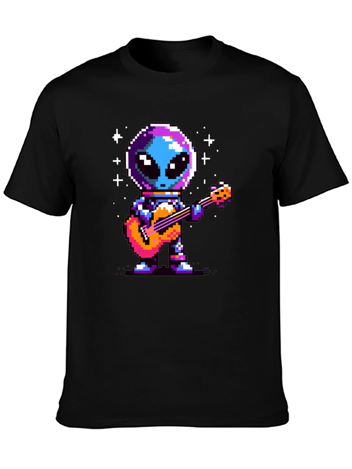 Pixel Alien Guitarist Black T-Shirt