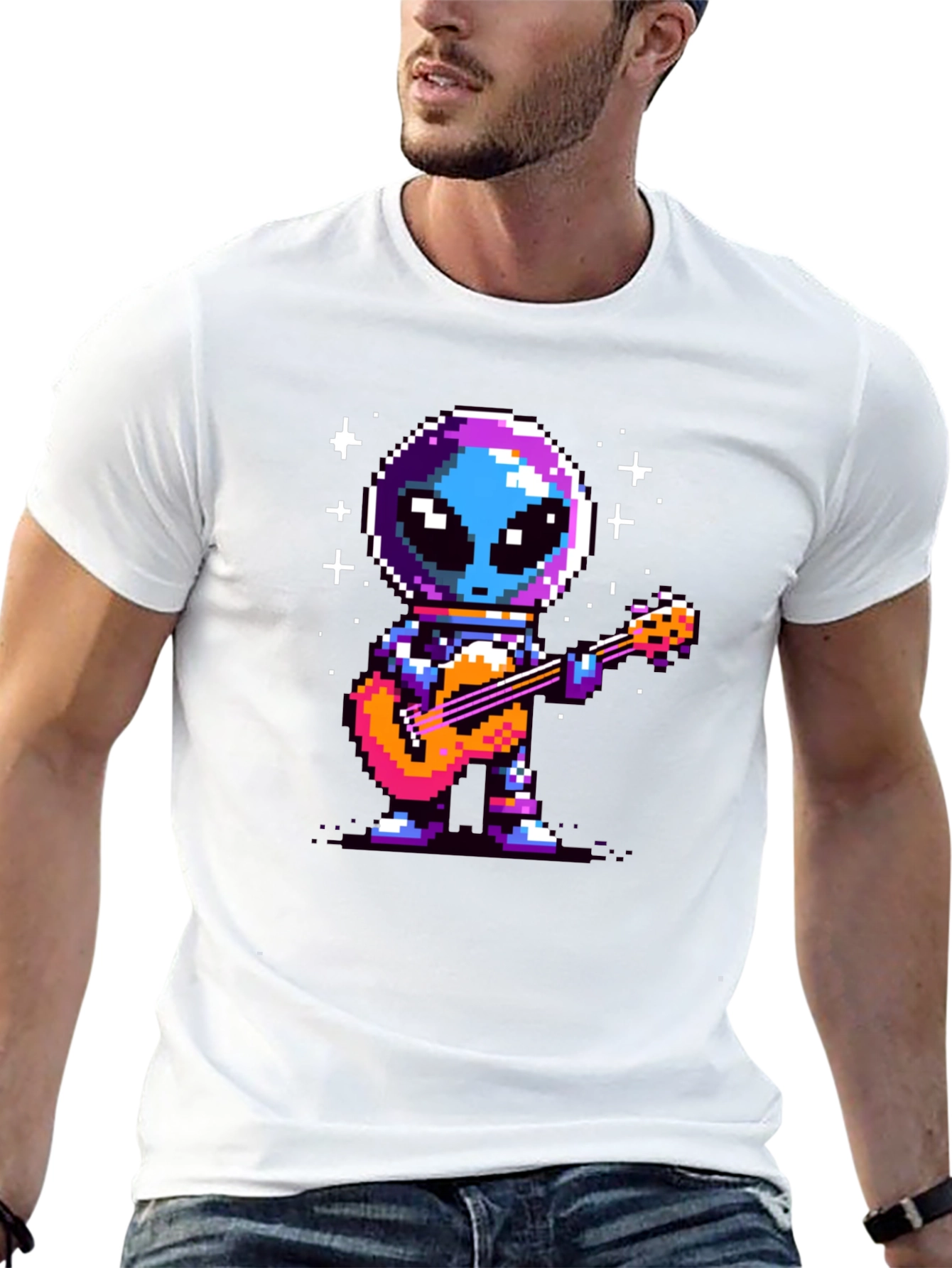 Pixel Alien Guitarist Black T-Shirt