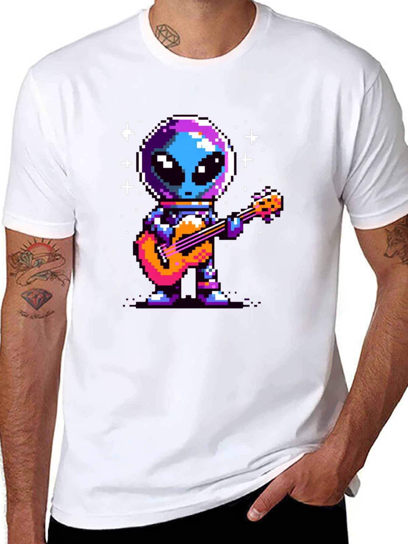 Pixel Alien Guitarist Black T-Shirt