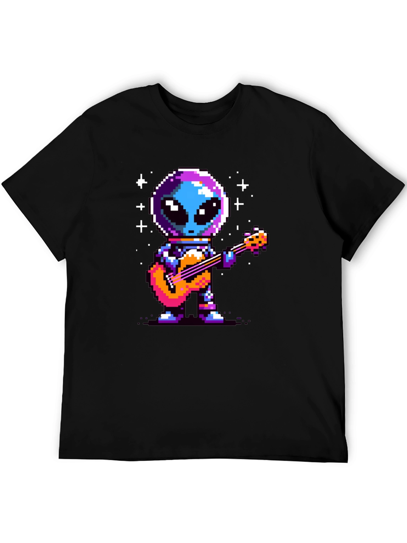 Pixel Alien Guitarist Black T-Shirt