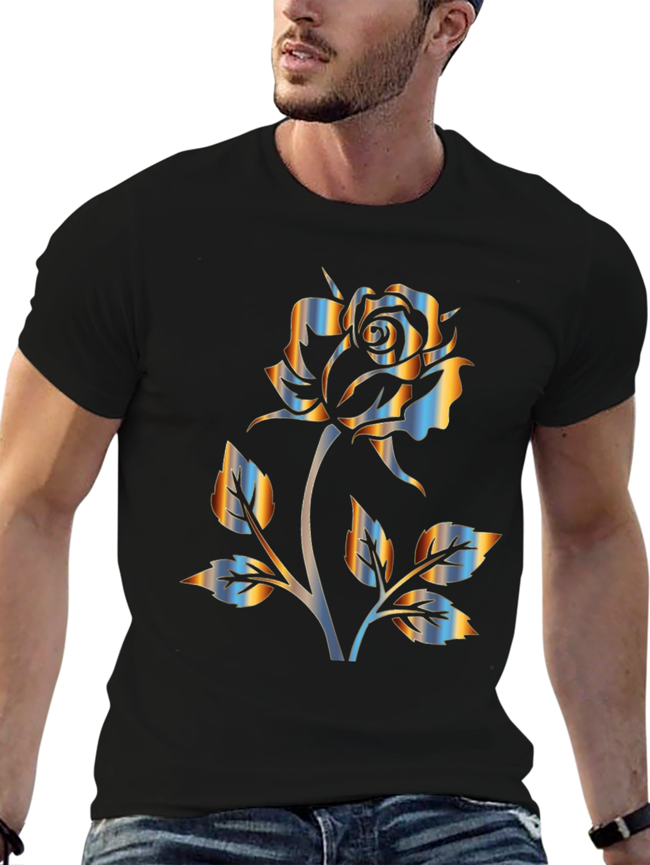 Rose Graphic Black T-Shirt - Stylish Floral Design