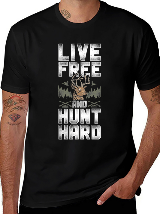 Live Free Hunt Hard Graphic Tee - Deer Hunting Shirt