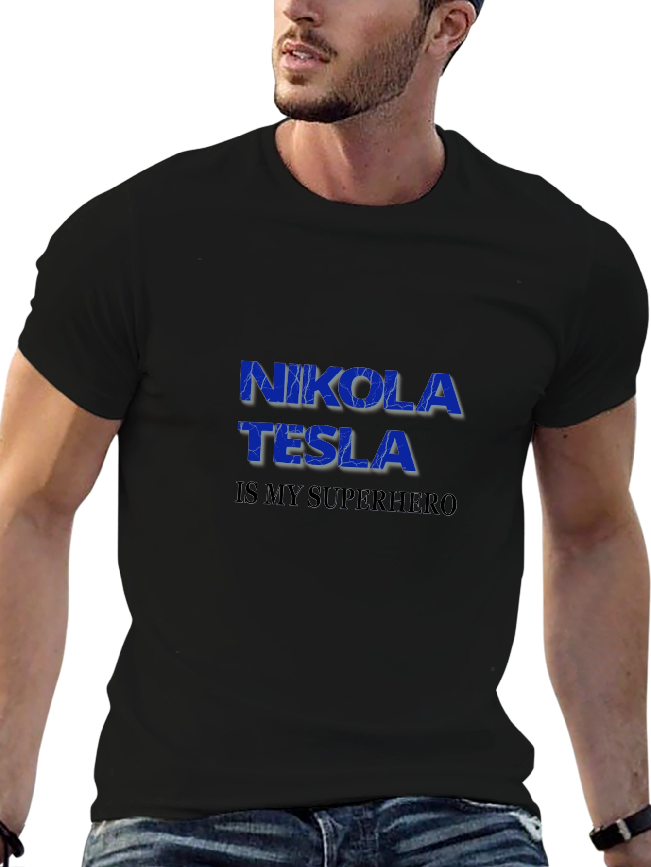 Nikola Tesla Superhero Graphic Tee - Black