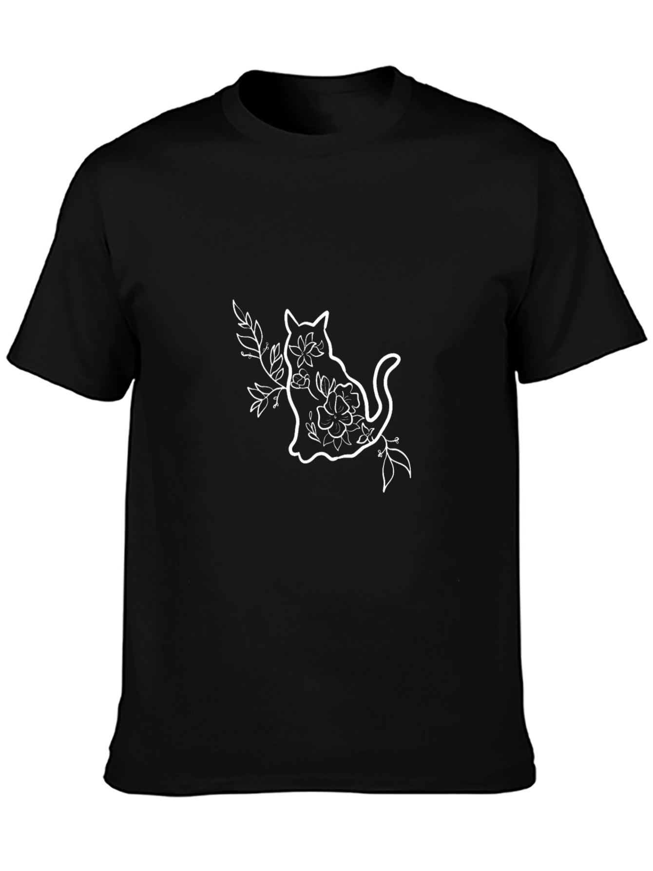 Floral Cat Graphic Tee - Black