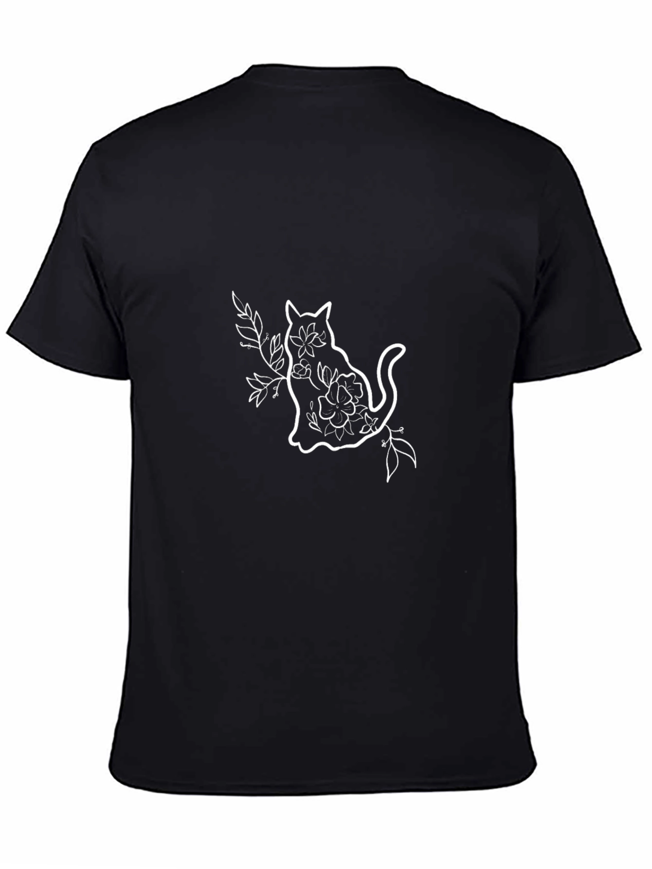 Floral Cat Graphic Tee - Black
