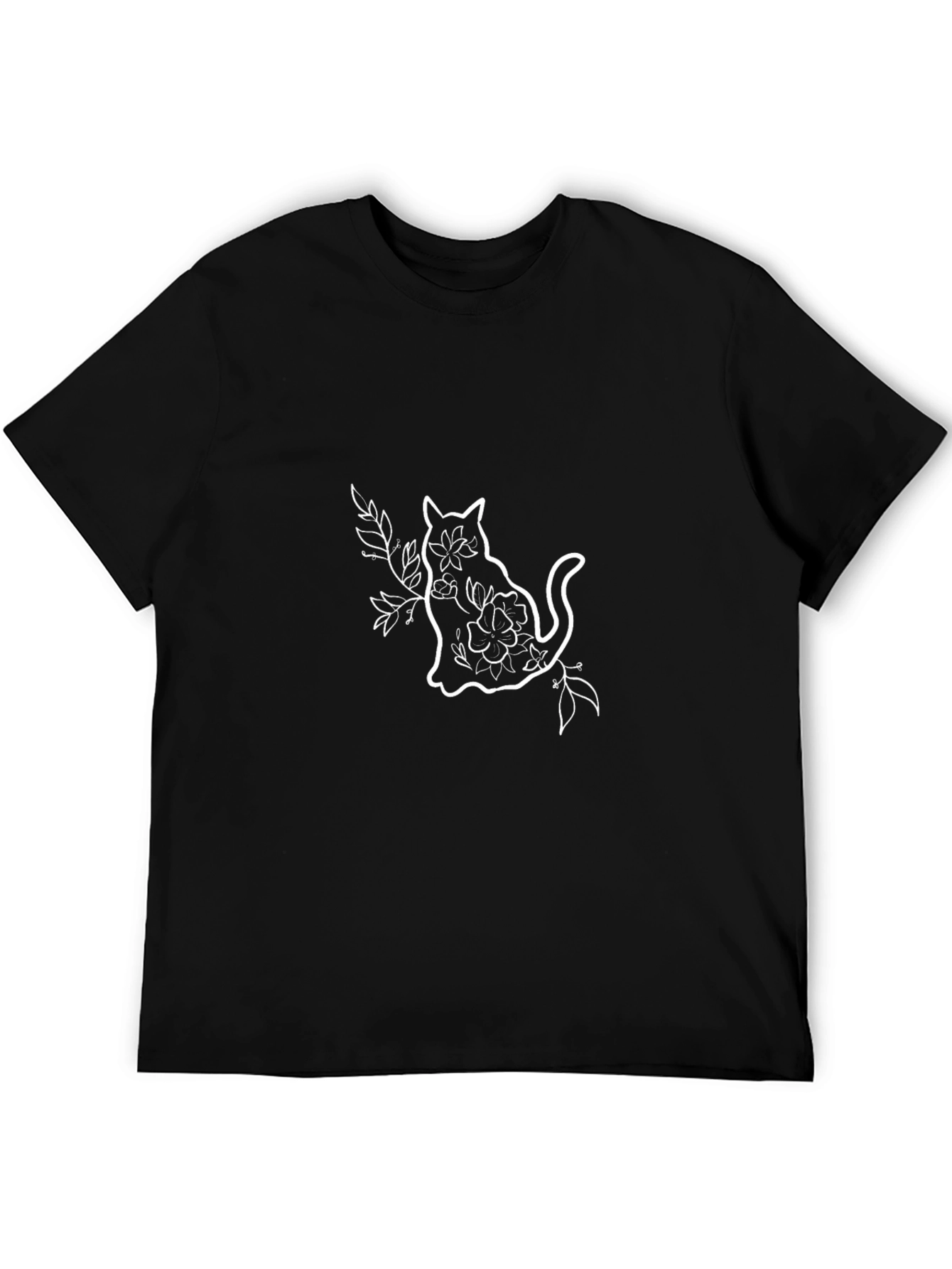 Floral Cat Graphic Tee - Black