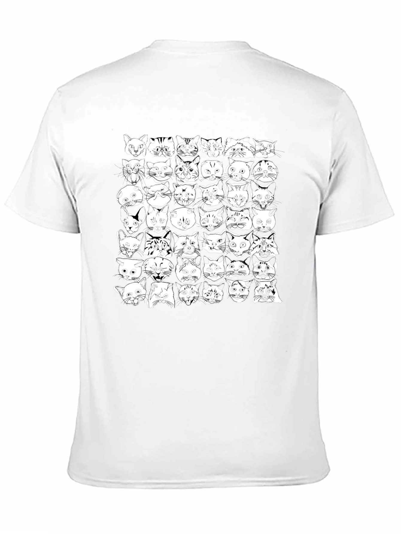Cat Faces Pattern Black T-Shirt