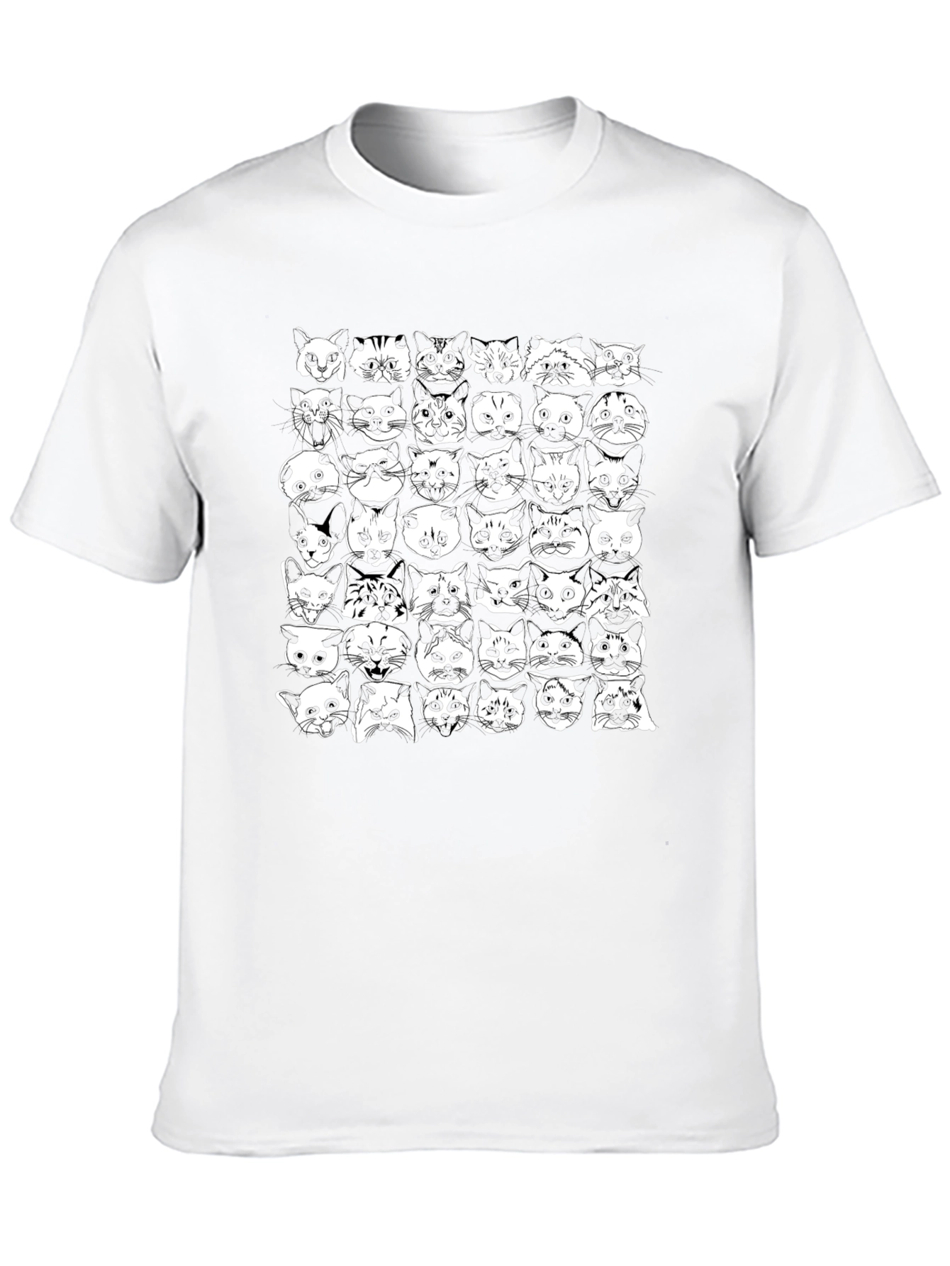 Cat Faces Pattern Black T-Shirt