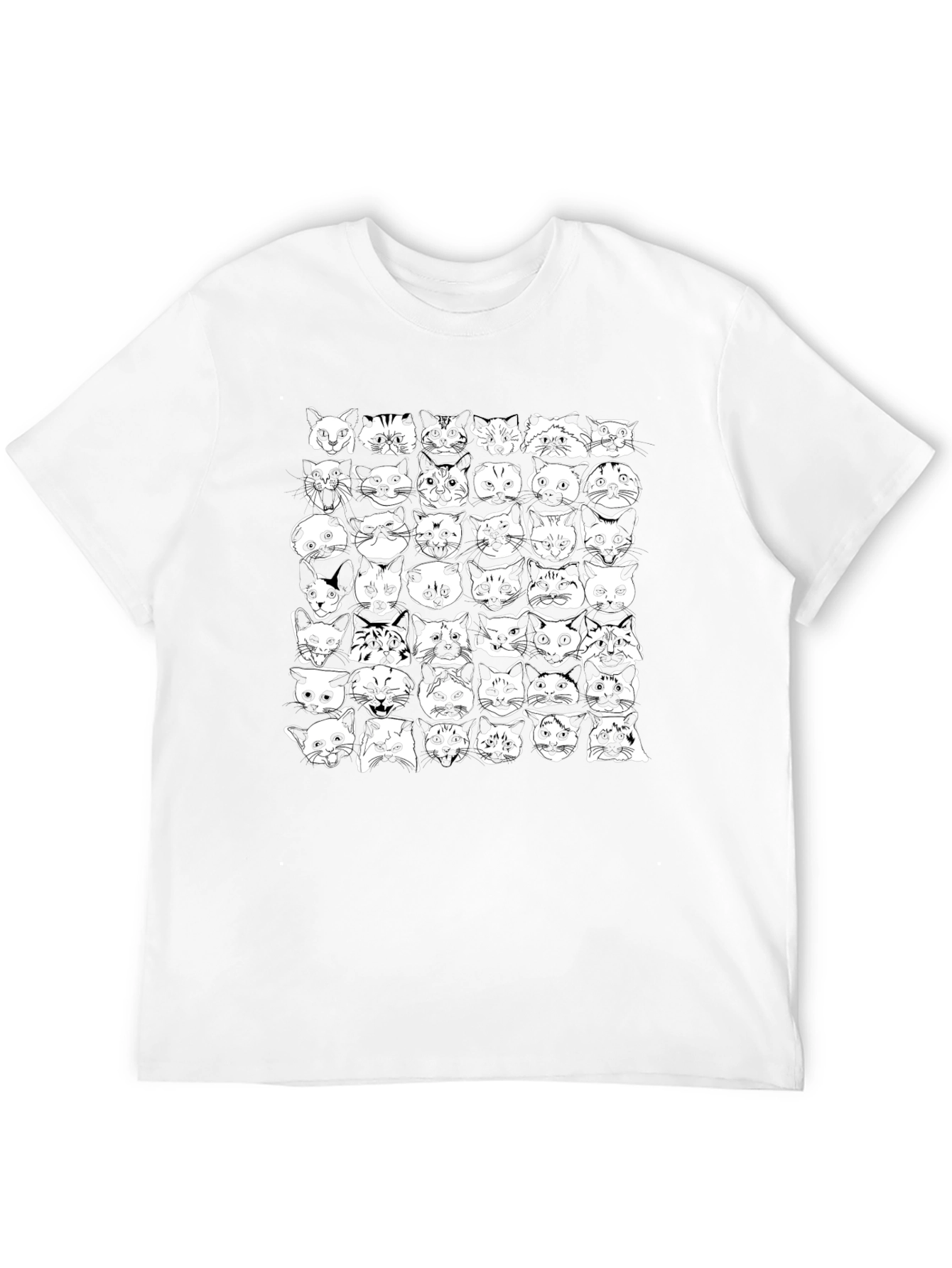Cat Faces Pattern Black T-Shirt